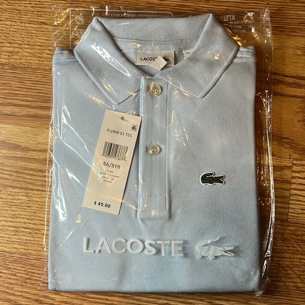 Baby Blue Lacoste Size 8 Kids/Boys Shirt.